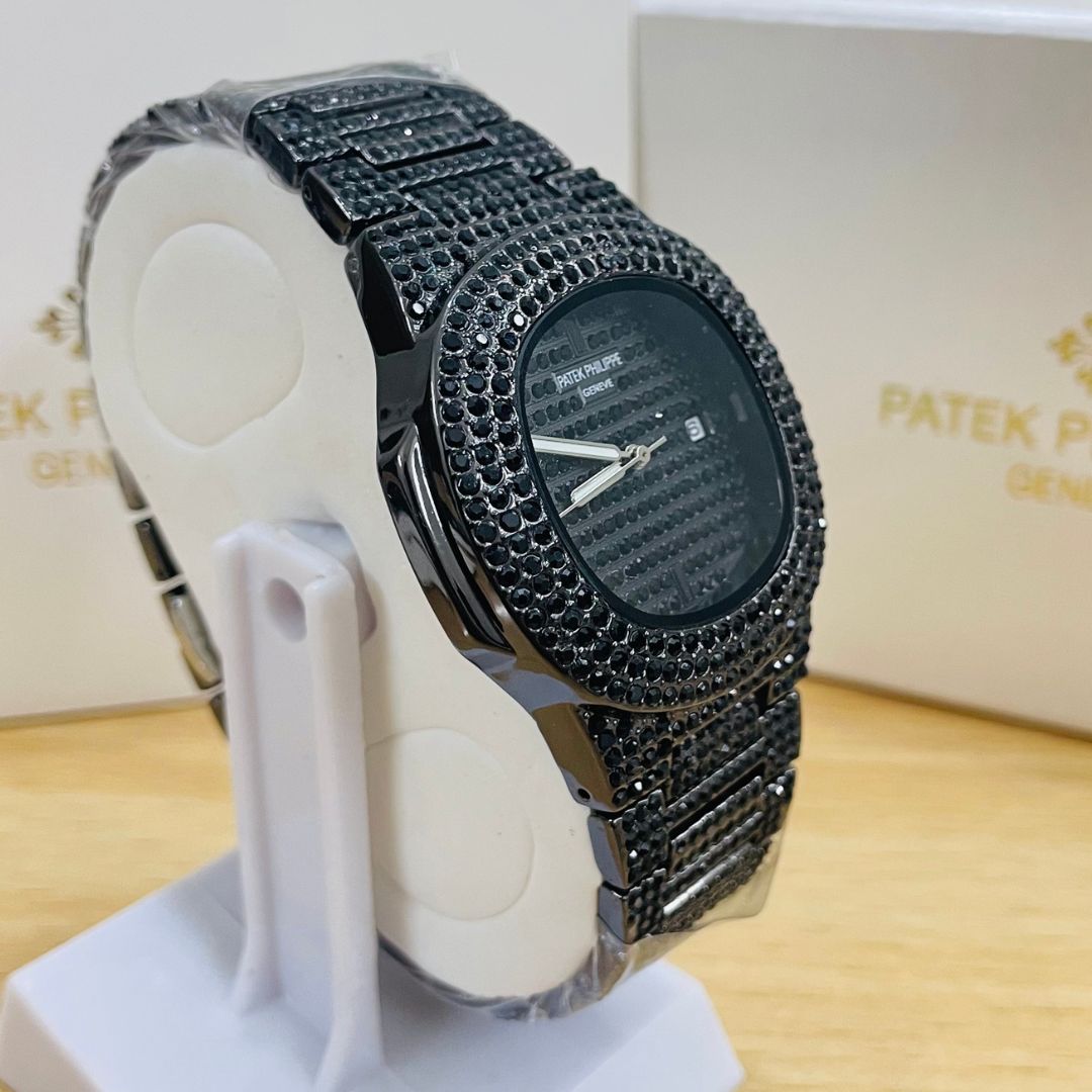 PP Black Iced Out Stone Watch