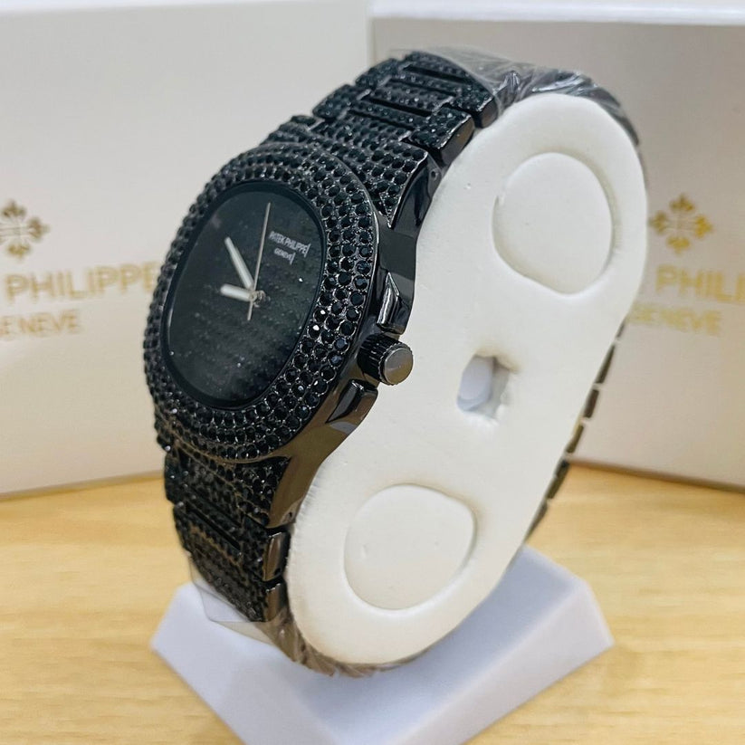PP Black Iced Out Stone Watch