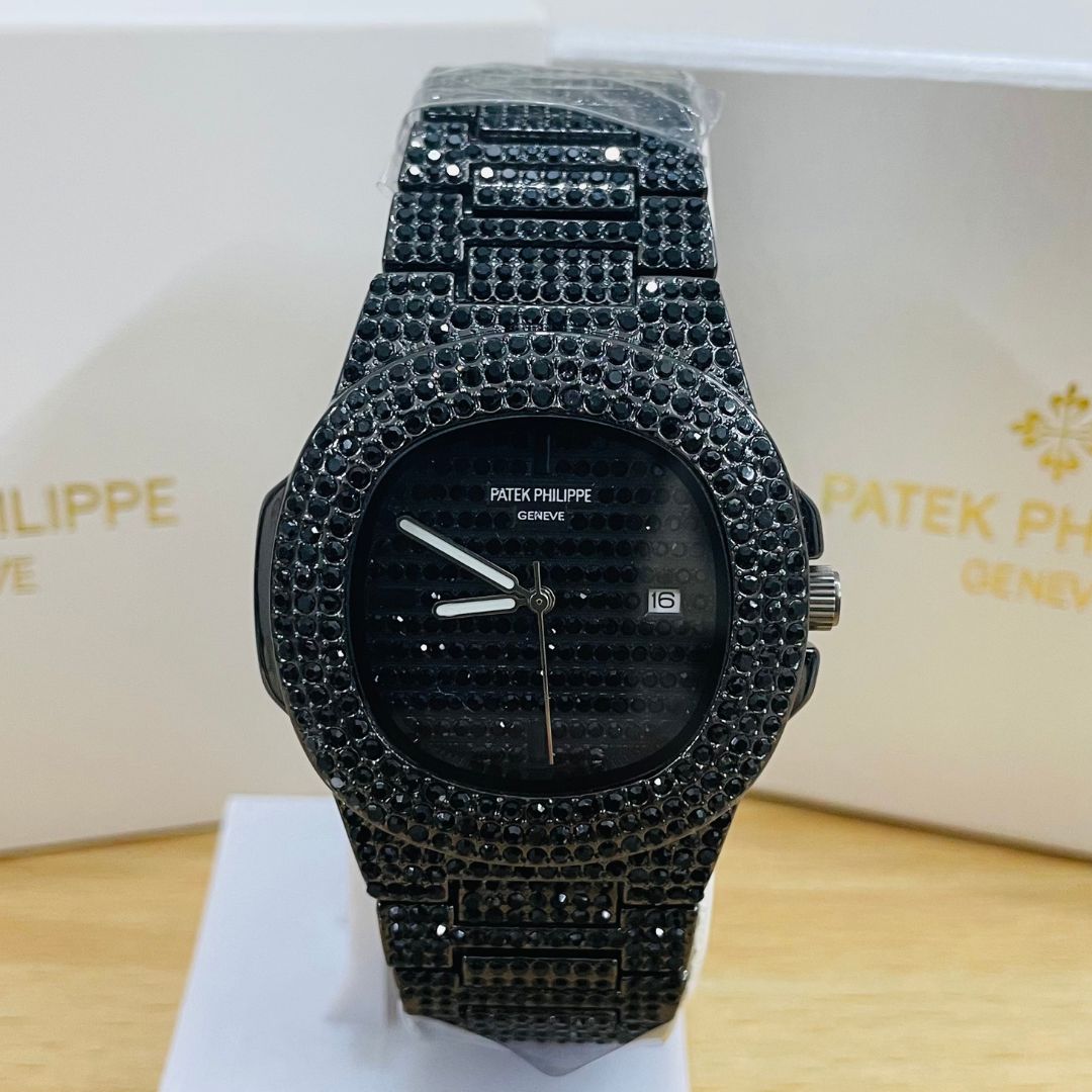 PP Black Iced Out Stone Watch