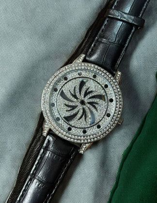Stones Iced-Out Watch with Rotating Dial