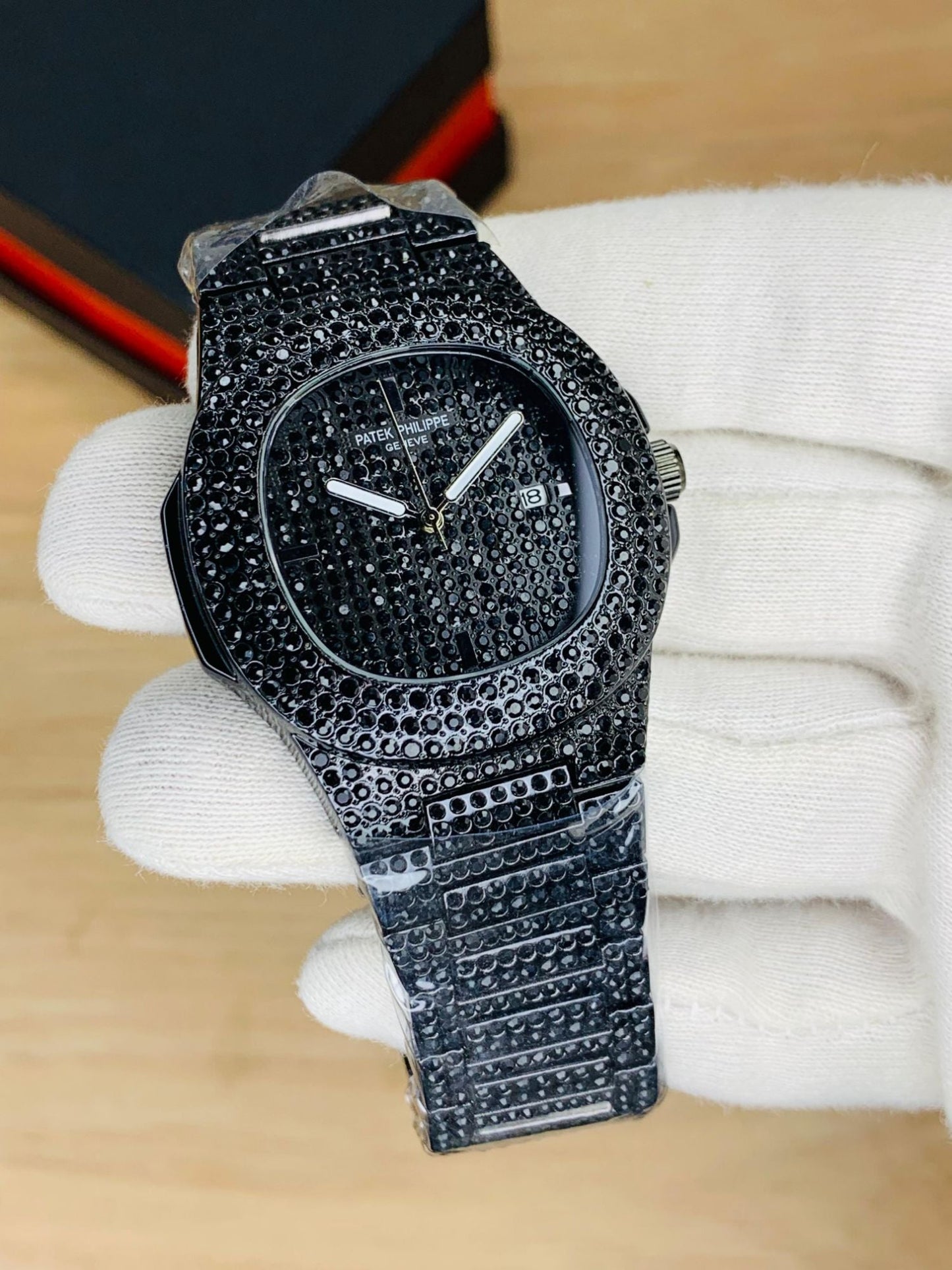 PP Black Iced Out Stone Watch