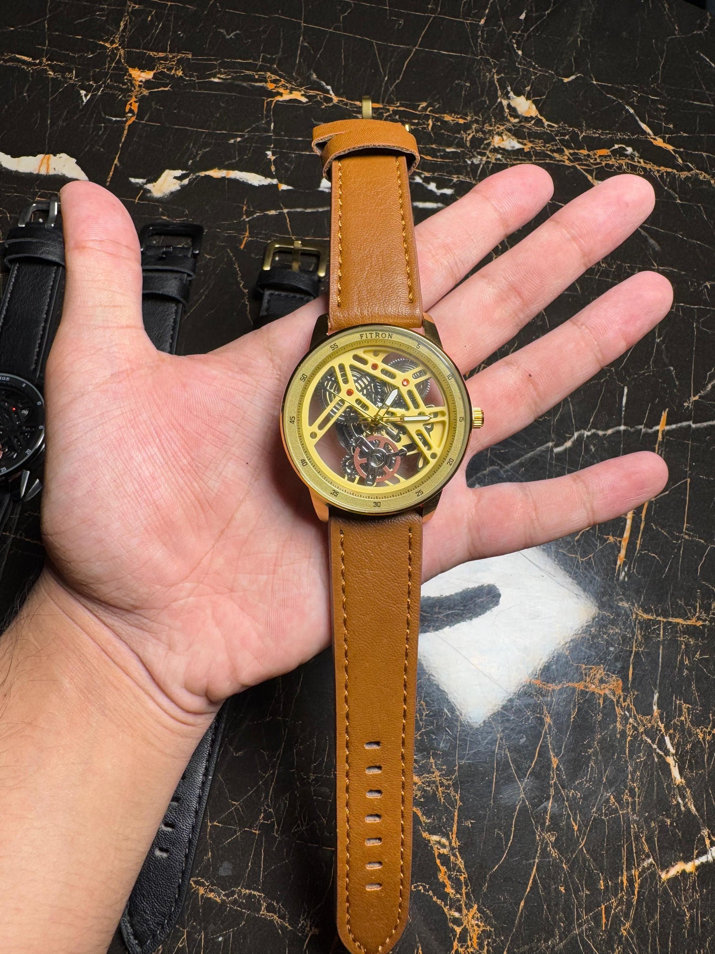Premium Leather strap Watch with Transparent Dial