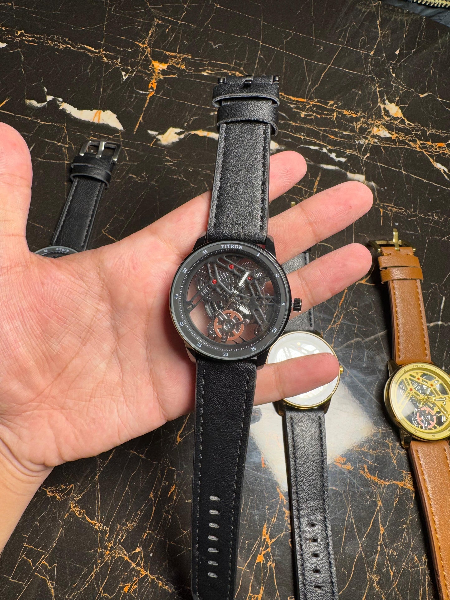 Premium Leather strap Watch with Transparent Dial