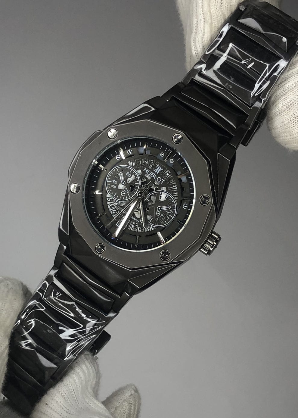 Hublo Skeleton Dial Black Chain Watch